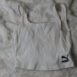 Puma White Ribbed Knit Crop Tank Top -- Medium -- ULN